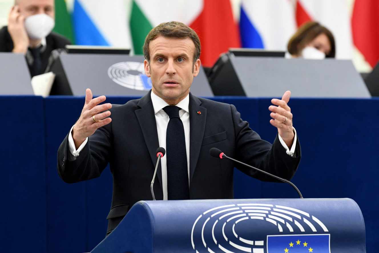 Emmanuel Macron lors de son allocution au Parlement européen, à Strasbourg, mercredi 19 janvier 2022. BERTRAND GUAY / AFP